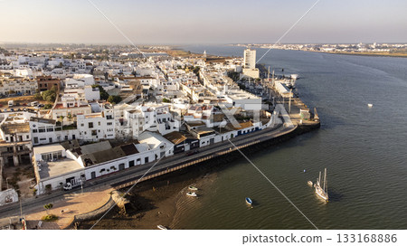 Aerial view of Rio Guadiana with Ayamonte in Spain Aerial view of Rio Guadiana with Ayamonte in Spain 133168886