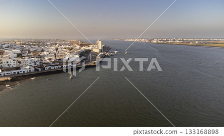 Aerial view of the river Rio Guadiana in Andalusia in Spain  133168898