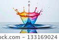 Vibrant liquid collision freezes in colorful harmony 133169024