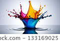 Vibrant paint explosion frozen midair 133169025