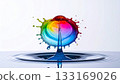 Vibrant rainbow paint droplet colliding in water 133169026