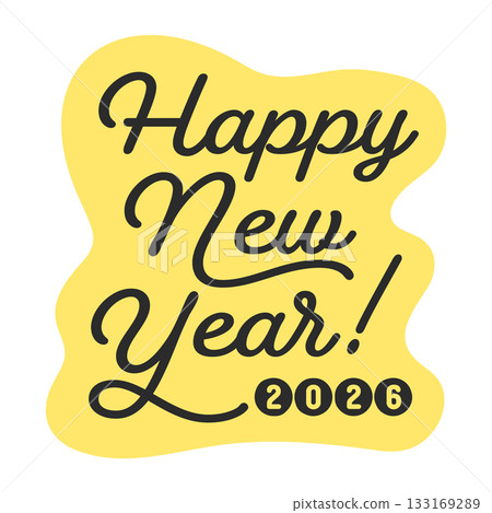 Black Happy New Year 2026 text on a yellow background - 2026 greeting decoration material 133169289