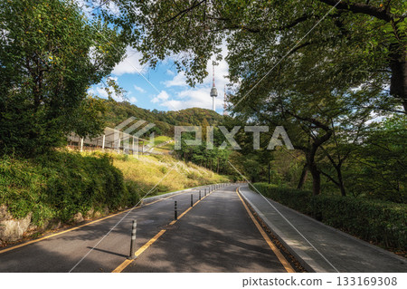 Road in Namsan Park with N Seoul Tower Road in Namsan Park with N Seoul Tower 133169308