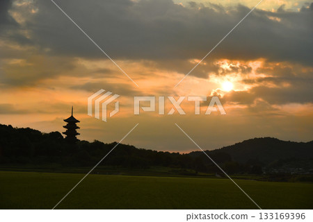 Okayama Kibiji Bitchukokubunji Temple Morning Five-story Pagoda 133169396