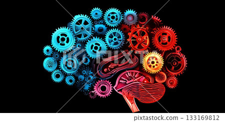 Abstract background with a glowing human brain filled with gears, symbolizing strategic thinking and motivation Abstract background with a glowing human brain filled with gears, symbolizing strategic thinking and motivation 133169812