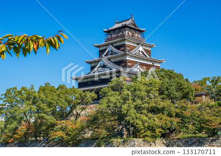 Hiroshima Castle Tower Shining Against the Blue Sky Hiroshima Castle Tower Shining Against the Blue Sky 133170711