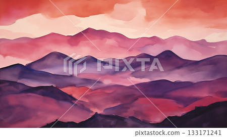 Watercolor mountains at dusk abstract landscape 133171241