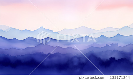 Watercolor blue mountain range at sunset Watercolor blue mountain range at sunset 133171244