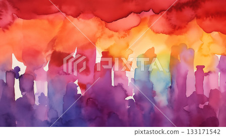 Watercolor abstract sunset cityscape 133171542