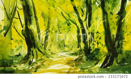 Watercolor forest landscape 133171672