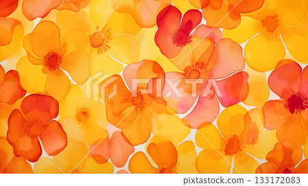 Watercolor yellow, orange and pink floral background 133172083