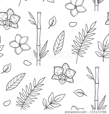 Bamboo and orchid flowers seamless pattern Bamboo and orchid flowers seamless pattern 133172398