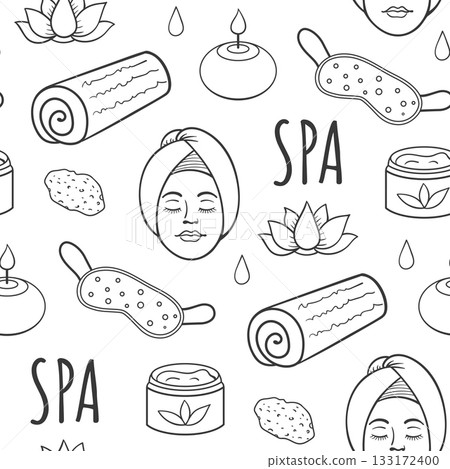 SPA and massage salon seamless pattern, relax and aromatherapy concept 133172400