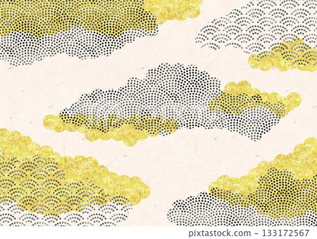 A luxurious Japanese-style background decorated with gold leaf and Japanese-style clouds. A frame with a Japanese pattern design. 133172567