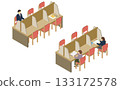 Isometric illustration: Library study desk with partitions 133172578