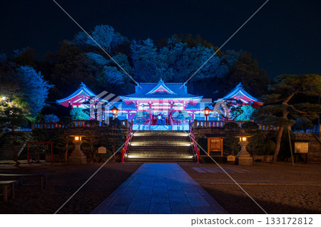 足利織姬神社燈火通明，一對夫婦正在祈禱（足利光的故事） 133172812