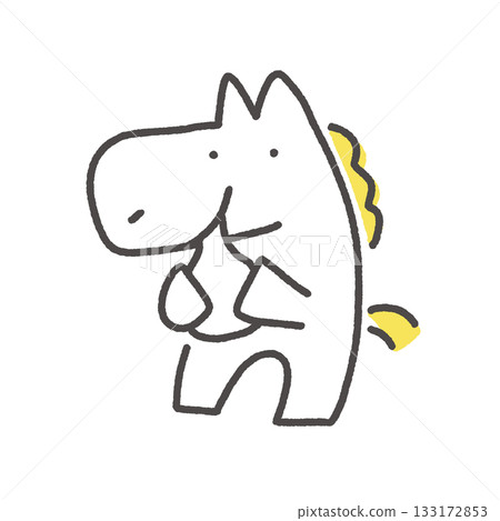 新年第一天，一匹可愛的白馬在吃年糕。搗年糕的場景。新年素材。手繪。 133172853