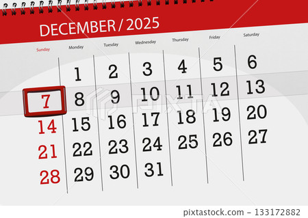 Calendar 2025, deadline, day, month, page, organizer, date, December, sunday, number 7 133172882