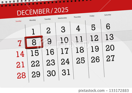 Calendar 2025, deadline, day, month, page, organizer, date, December, monday, number 8 Calendar 2025, deadline, day, month, page, organizer, date, December, monday, number 8 133172883