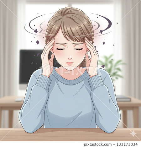 Illustration of a woman with a headache 133173034