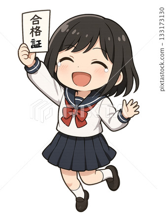 一名身穿水手服的高中女生面帶微笑,高舉證書,全身都洋溢著喜悅。 一名身穿水手服的高中女生面帶微笑,高舉證書,全身都洋溢著喜悅。 133173130
