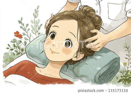 美優系列：一位女士在植物的芬芳中享受按摩。 133173158