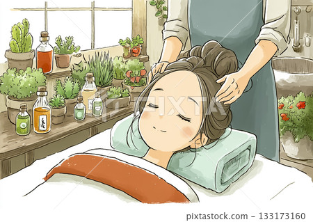 美優系列：一位女士在植物的芬芳中享受按摩。 133173160