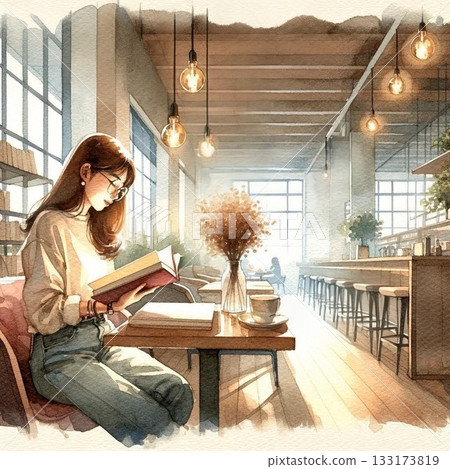 Woman reading in a cafe 8 133173819