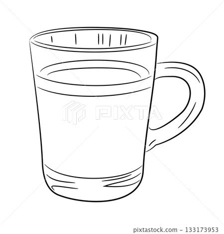 transparent glass coffee mug, sketch of black art brush lines 133173953