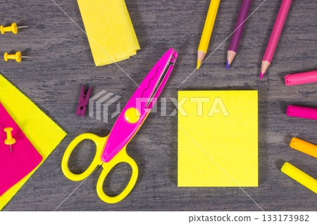 Stationery accessories and school supplies for learning and developing creativity. Kids motor skills 133173982