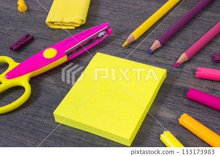 Stationery accessories and school supplies for learning and developing creativity. Kids motor skills Stationery accessories and school supplies for learning and developing creativity. Kids motor skills 133173983