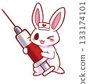 眨眼的兔子拿著注射器 133174101