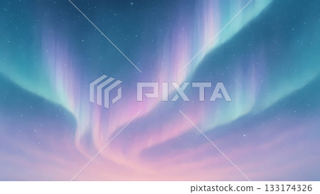 A fantastic night sky background with a vibrant aurora spreading vertically 133174326