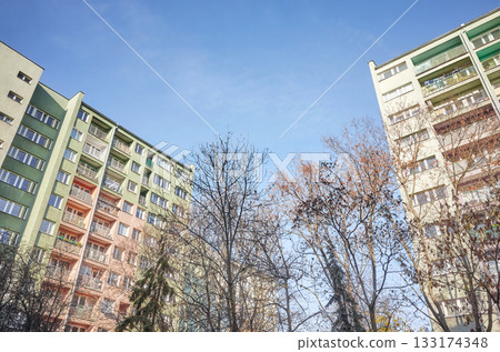 Prefabricated apartment blocks in Warsaw, Poland. 133174348