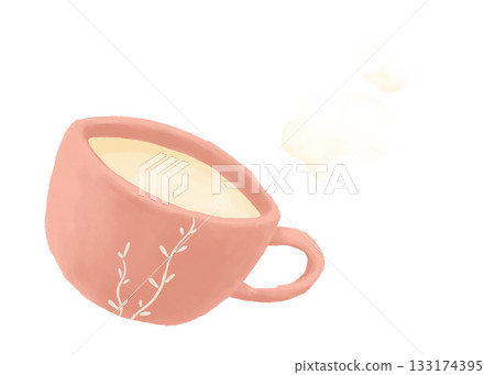 一幅水彩畫,描繪了一杯熱牛奶和蒸氣。 一幅水彩畫,描繪了一杯熱牛奶和蒸氣。 133174395
