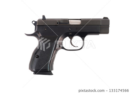 Semi automatic pistol model isolated on white background Semi automatic pistol model isolated on white background 133174566
