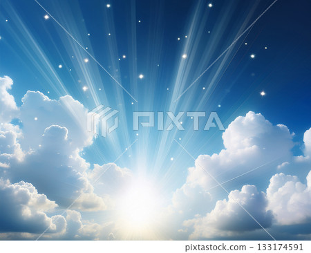 陽光燦爛地照耀著蔚藍的天空 陽光燦爛地照耀著蔚藍的天空 133174591