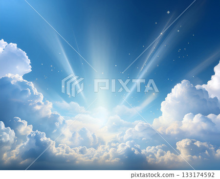 陽光燦爛地照耀著蔚藍的天空 陽光燦爛地照耀著蔚藍的天空 133174592