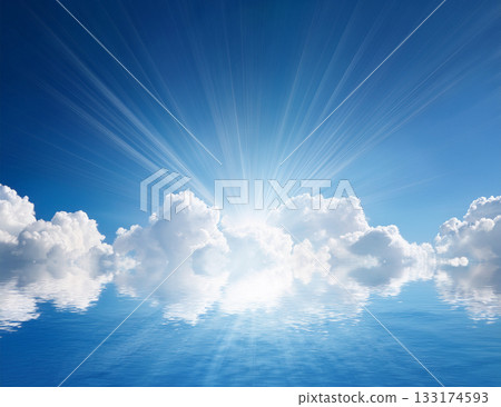 陽光燦爛地照耀著蔚藍的天空 陽光燦爛地照耀著蔚藍的天空 133174593