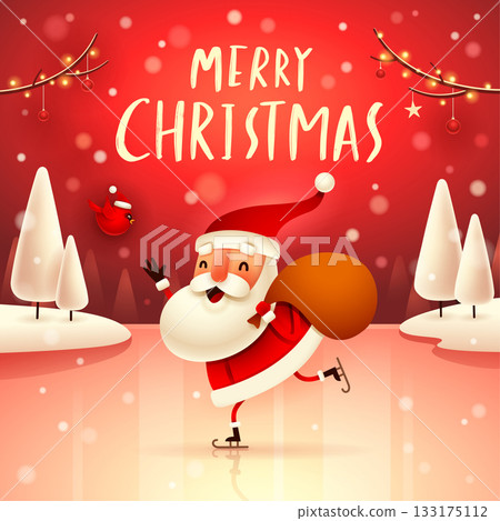 Santa skating with a Christmas sack on snow scene Santa skating with a Christmas sack on snow scene 133175112