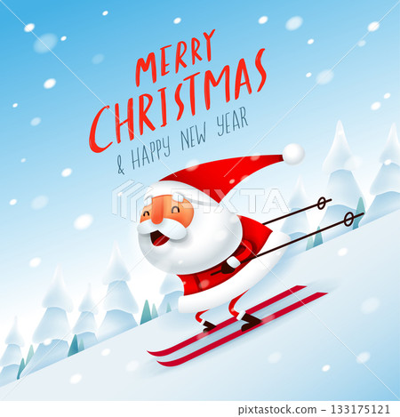 Santa skiing on snow scene 133175121