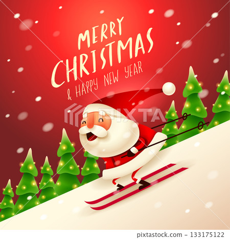 Santa skiing on snow scene Santa skiing on snow scene 133175122