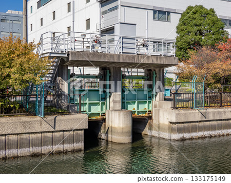 從大島川西支流看到的堀川水閘（東京都江東區） 133175149