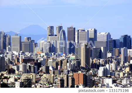 Clear summer skyscrapers in Shinjuku Subcenter and Mount Fuji Clear summer skyscrapers in Shinjuku Subcenter and Mount Fuji 133175196