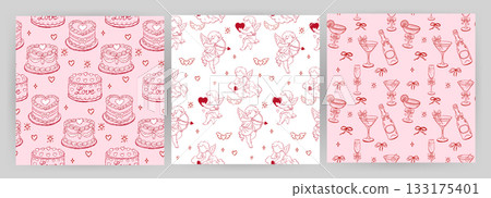 Seamless cake pattern with hearts and cute details Seamless cake pattern with hearts and cute details 133175401