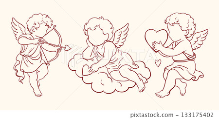 Cupid clipart set three cute coquette angels 133175402