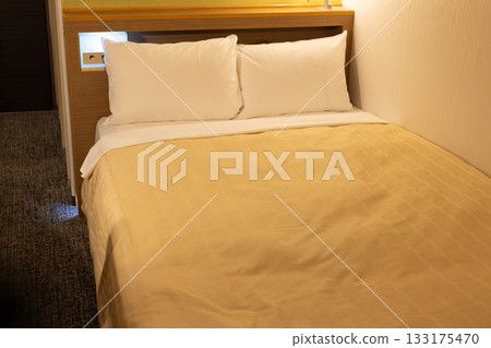 Hotel double bed at night Hotel double bed at night 133175470