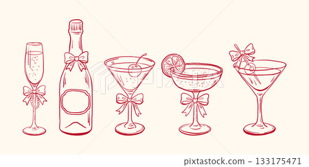 Coquette cocktail clipart set  girly champagne and drinks 133175471