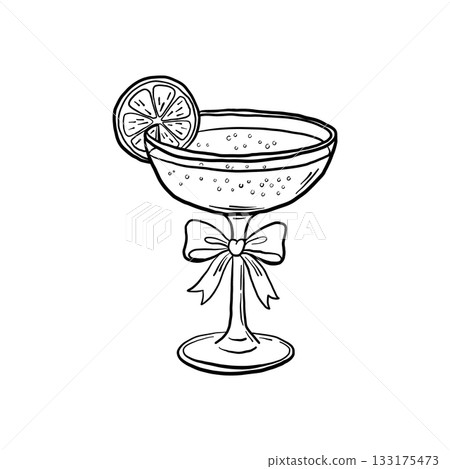Coquette cocktail glass with lemon and bow black and white clipart Coquette cocktail glass with lemon and bow black and white clipart 133175473