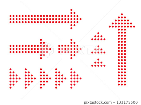 Set of red arrows made of geometric dots Set of red arrows made of geometric dots 133175500